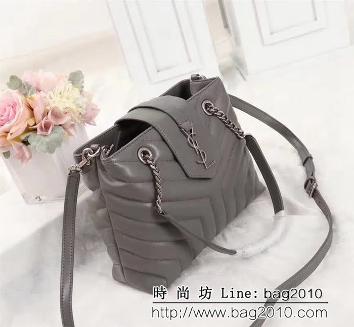 YSL聖羅蘭 爆款 LOULOU小號黑色Y型車線小牛皮時尚購物袋 27795 YAS1059